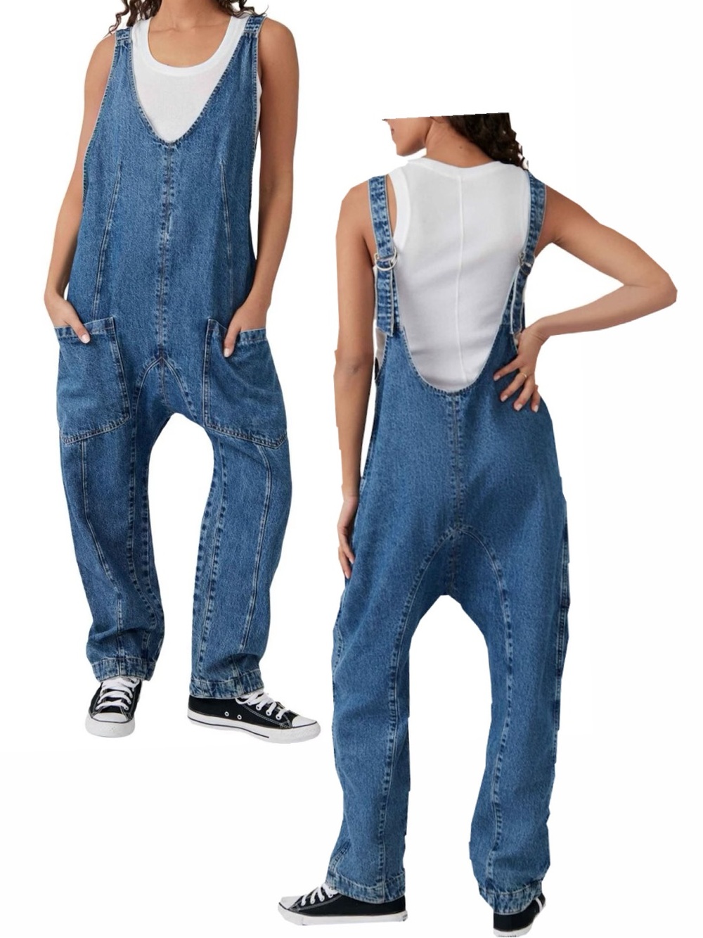 Relaxed Denim Overalls - Blue